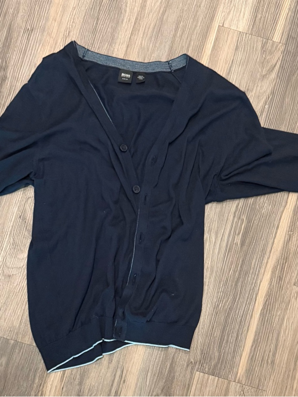 Hugo Boss Navy Button-Up V-Neck Cardigan - Large Slim Fit